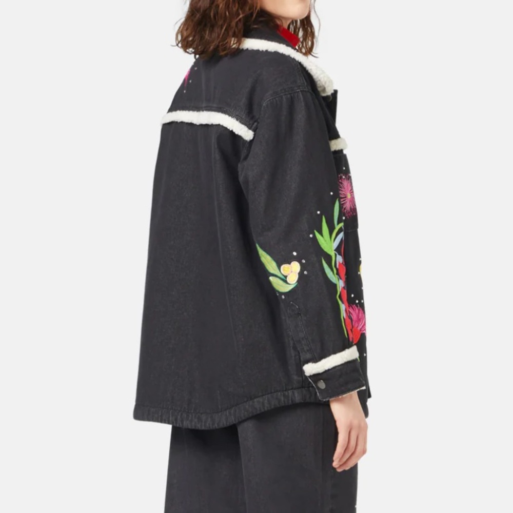 Gorman Black Denim Sherpa Lined Jacket with Floral Embroidery - Picture 2 of 7